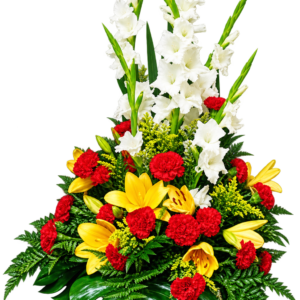 Centro de claveles, lilium y gladiolos