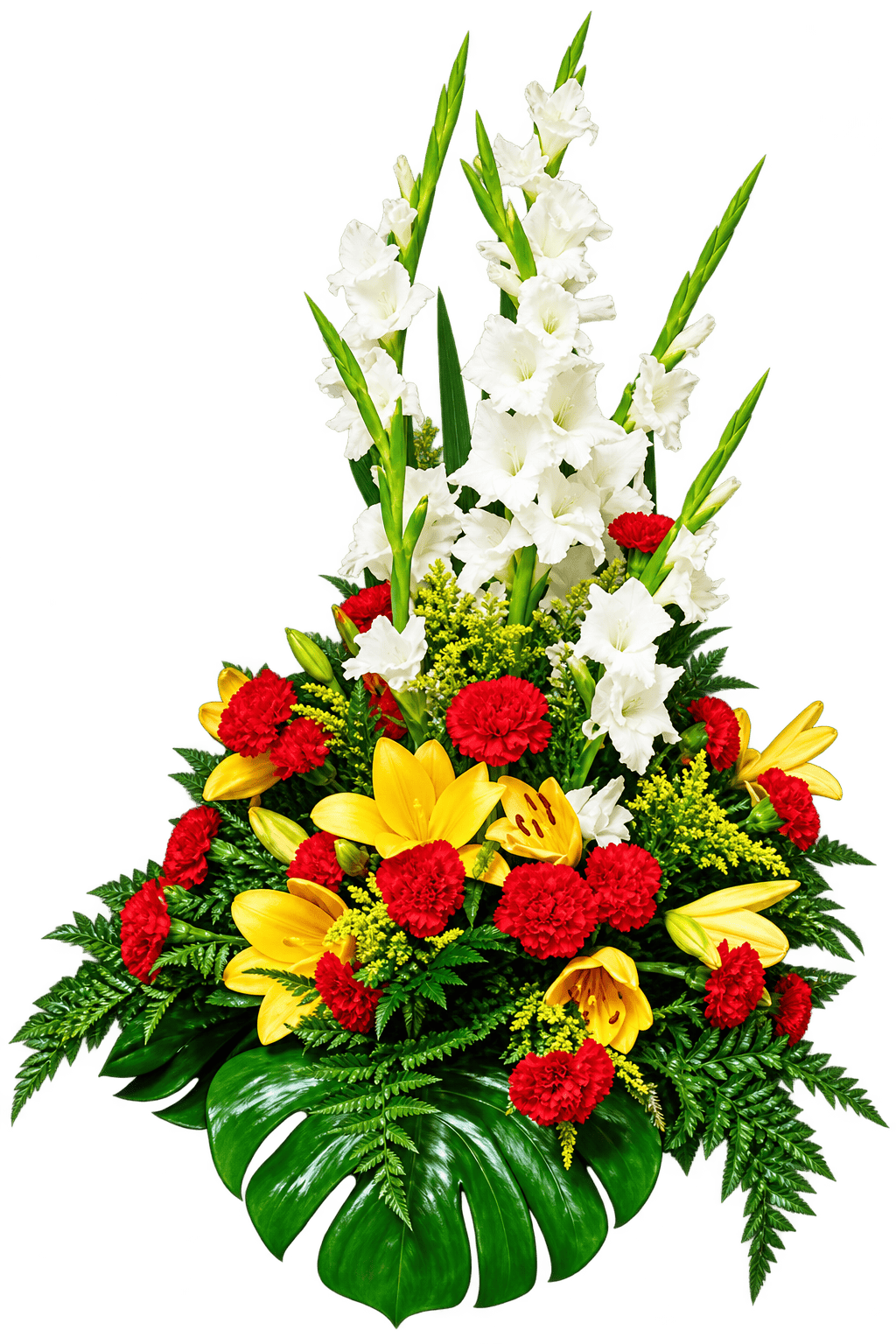 Centro de claveles, lilium y gladiolos